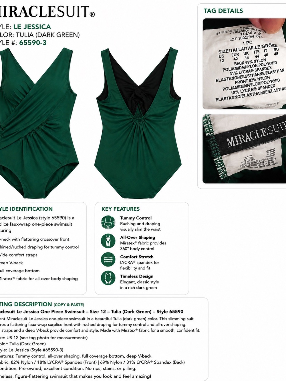 Miraclesuit Le Jessica One-Piece Swimsuit in Dark Green